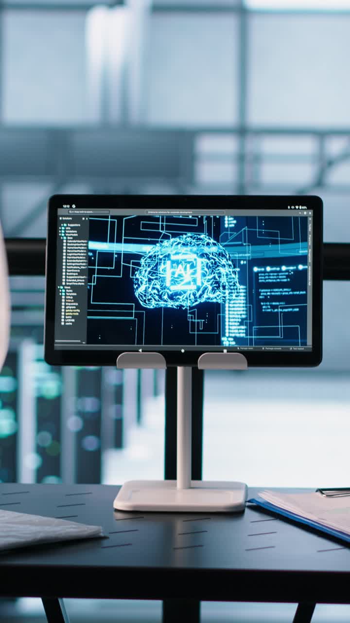Vertical video Team of IT professionals looking over data center checkup checklist paperwork