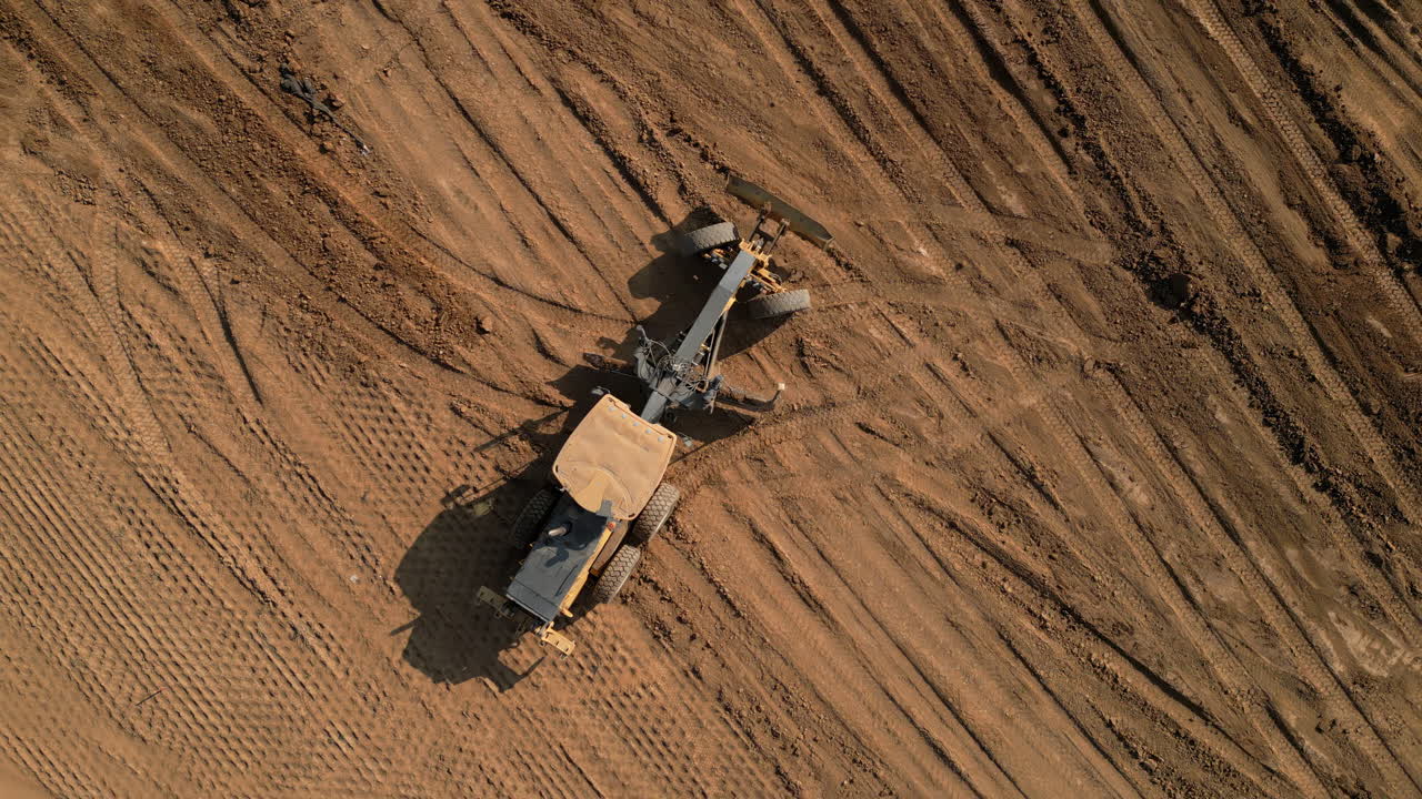 Aerial View of Grader on Construction Site