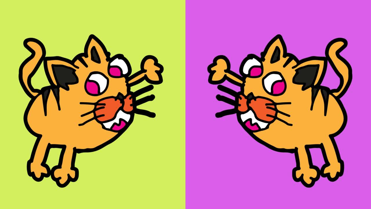 아이들이 팝 아트 그림을 그리고 있습니다. 고양이의 테마로 매이지 않는 배경입니다.