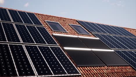 3d animation of solar panels on the roof. concept of clean energy, green energy, renewable energy. alternative energy concept.