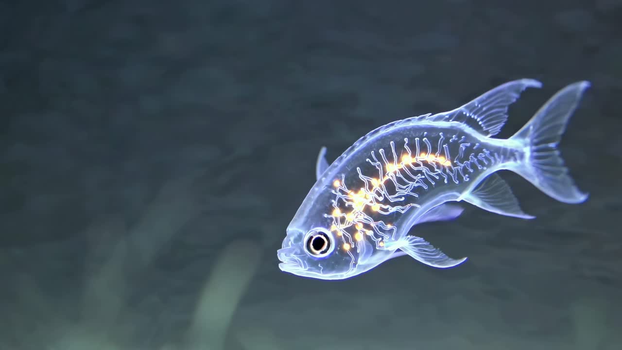 투명한 생물 빛나는 물고기 깊은 바다에서