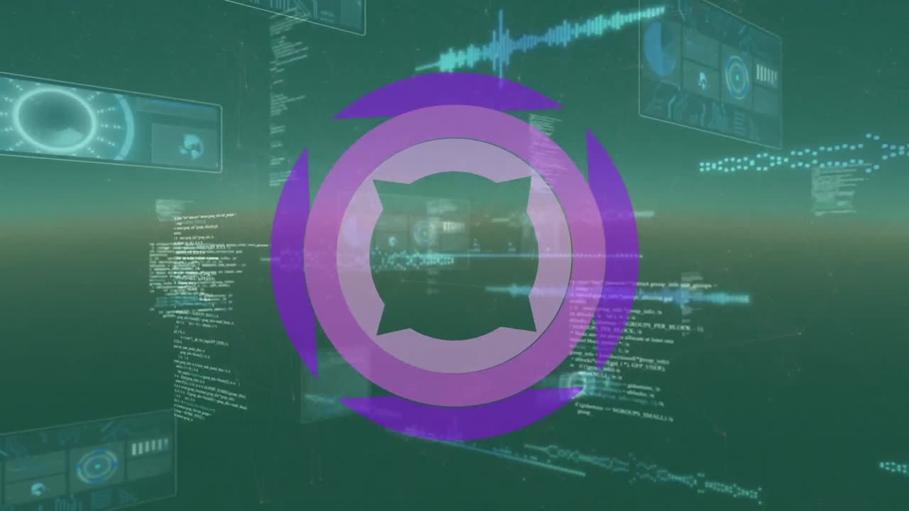 Animation of scope scanning over network of screens and data processing