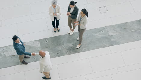 top view, success and applause with business
