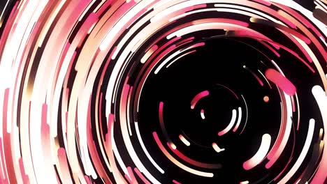 spinning colorful symmetric funnel pink and red colored curved lines with 3d effect. animation. amazing blurred bright narrow stripes moving in a circle, seamless loop