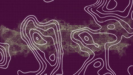 animation of abstract topographic lines and digital grid on purple background