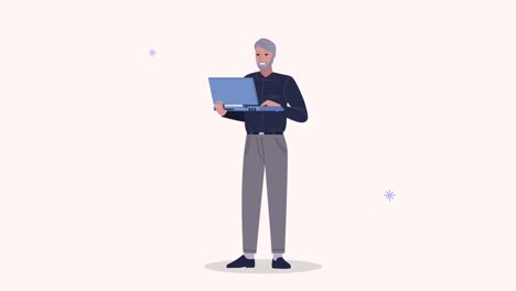 elegante trabajador de negocios con animación de portátil