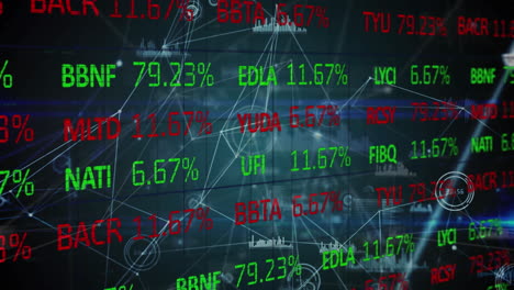 animation of network of connections financial data on stock market screen