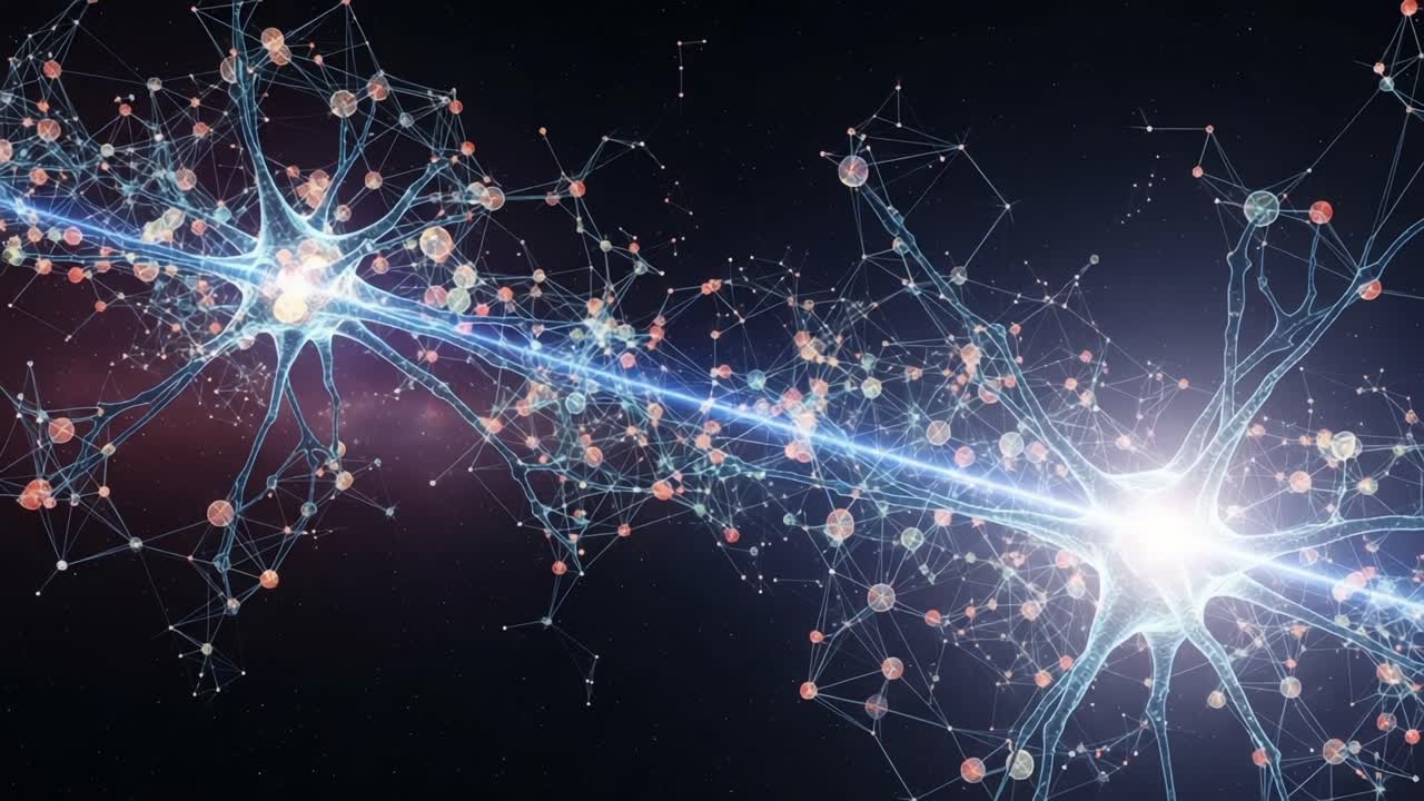A Stunning Visualization of Neural Connections and Interactions in a Cosmic Network, Illustrating the Complexity of Synaptic Communication and Data Transmission