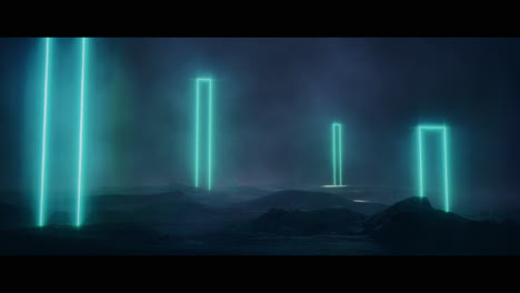 rocky landscape with huge blue light portal structures