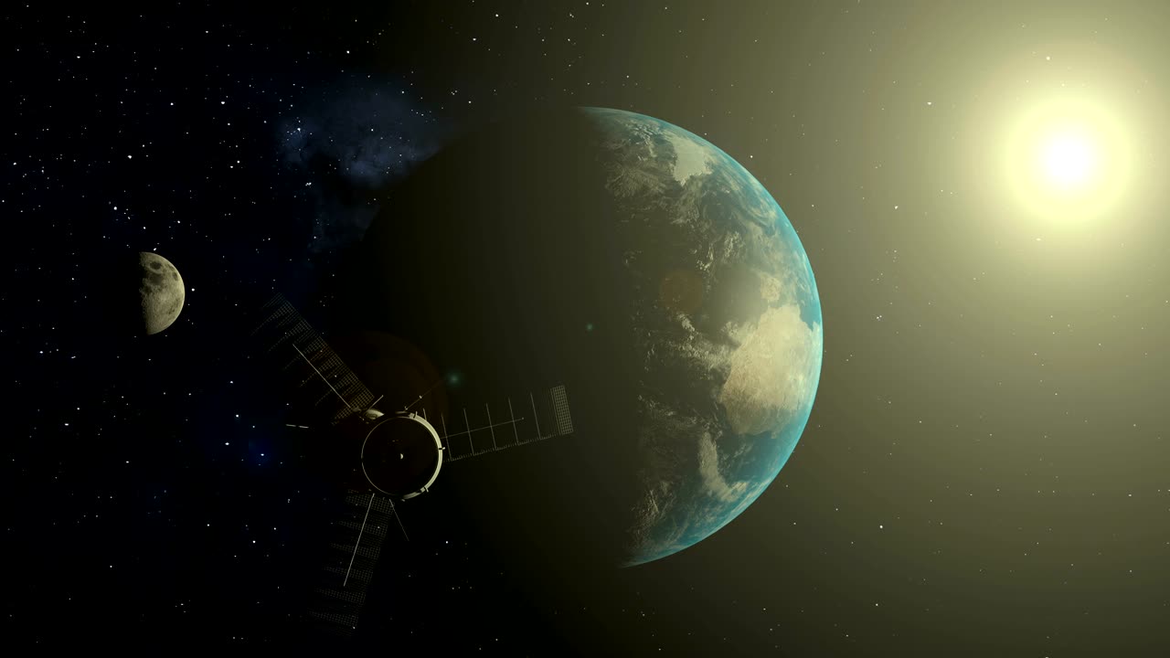 Moon and Satelitte rotating around Earth