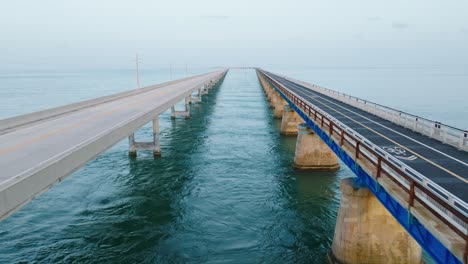 close up of the seven mile bridge in the florida keys with limited traffic