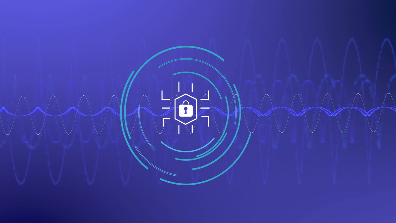 animación del icono del candado, procesamiento de datos digitales a través de una red de conexiones
