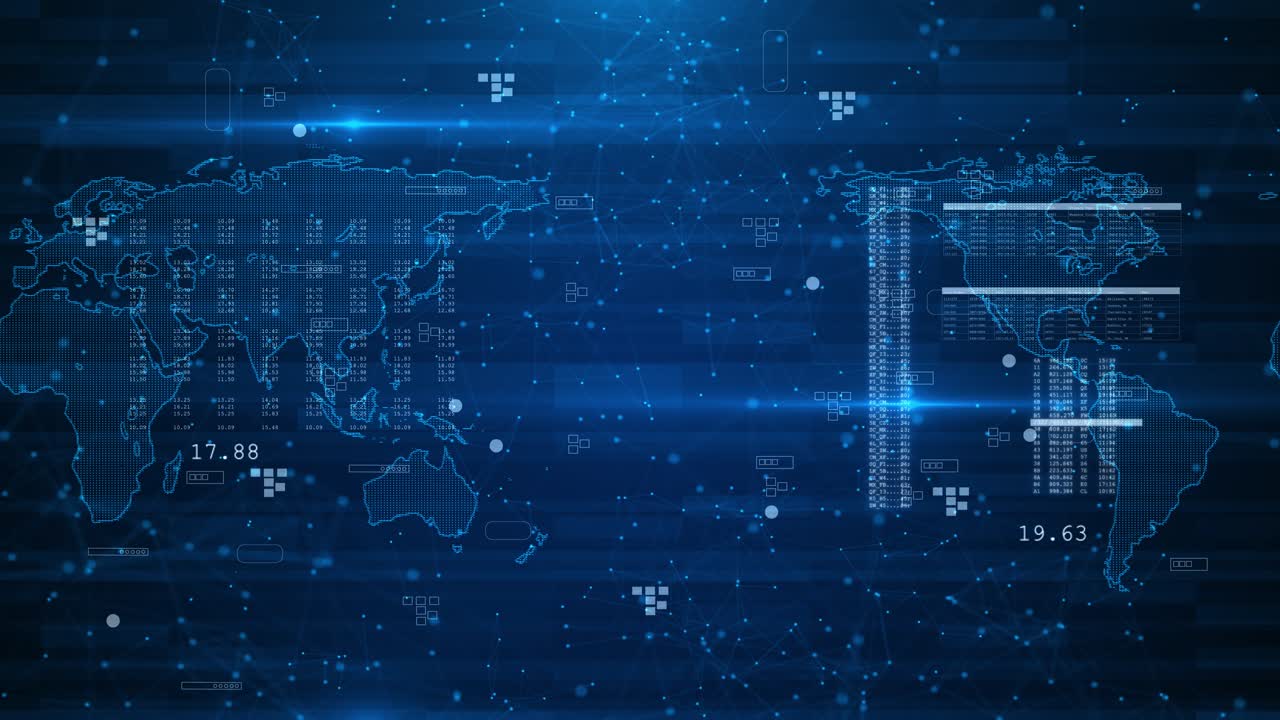 Animation of digital data connections computing data processing concept global network connection
