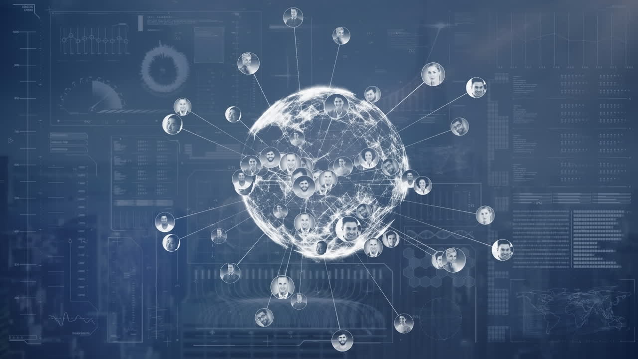 데이터 처리에 대한 아이콘과 함께 지구의 애니메이션