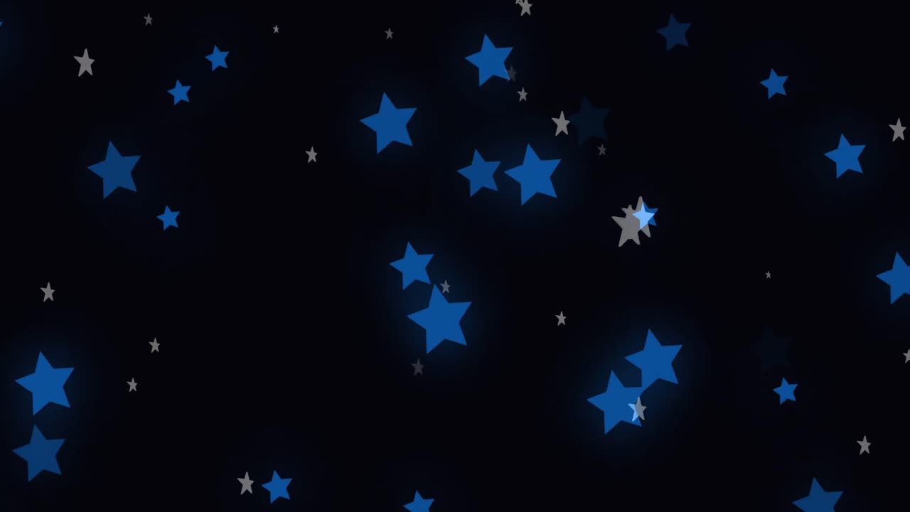 video generado digitalmente de estrellas de color azul y gris moviéndose contra un fondo negro