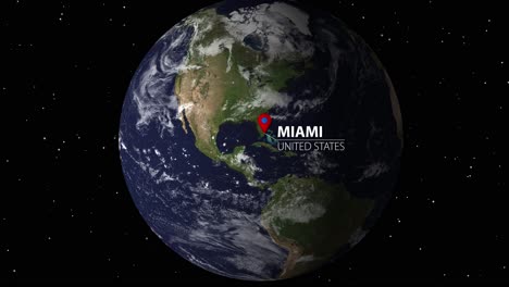 la animación hace zoom en la tierra, centrándose en miami.