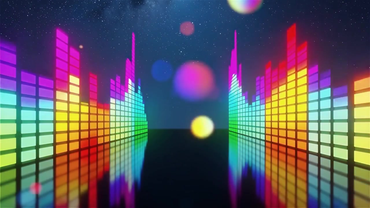 Futuristisk regnbuefarvet neon musik equalizer visualisering baggrund.