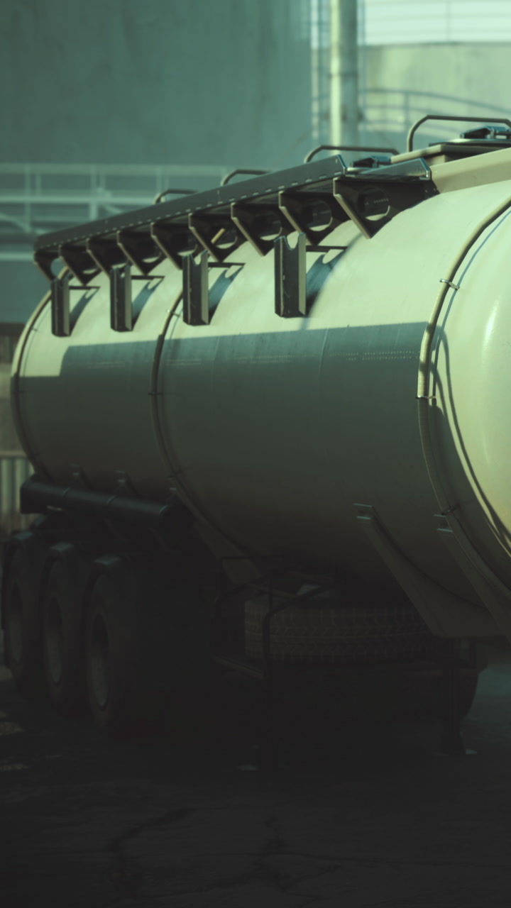 Truck with a tanker parked in an industrial area during daylight hours