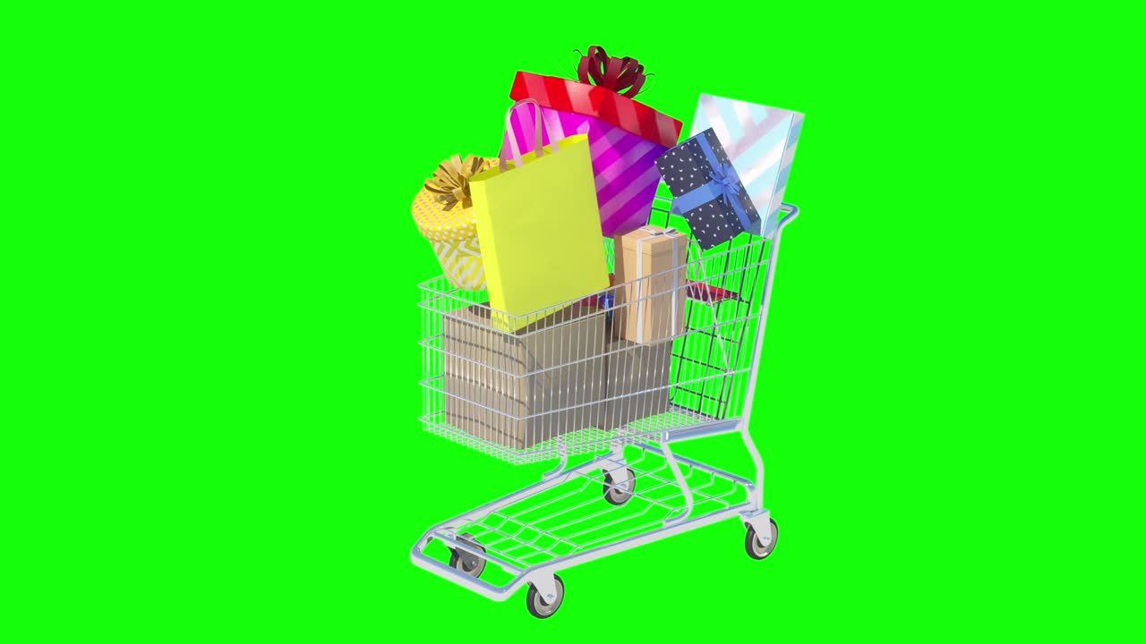 carrito de compras con regalos empaquetado bolsas render 3d