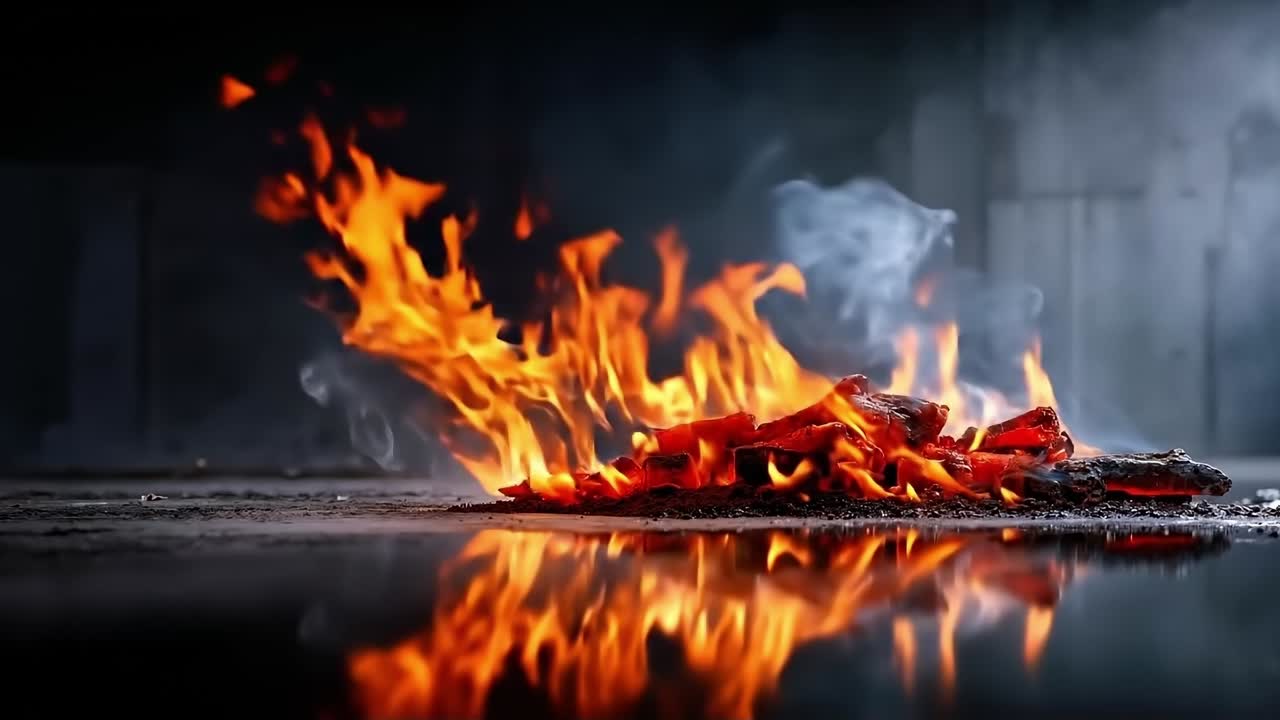 Un feu brûlant au milieu d’une pièce sombre