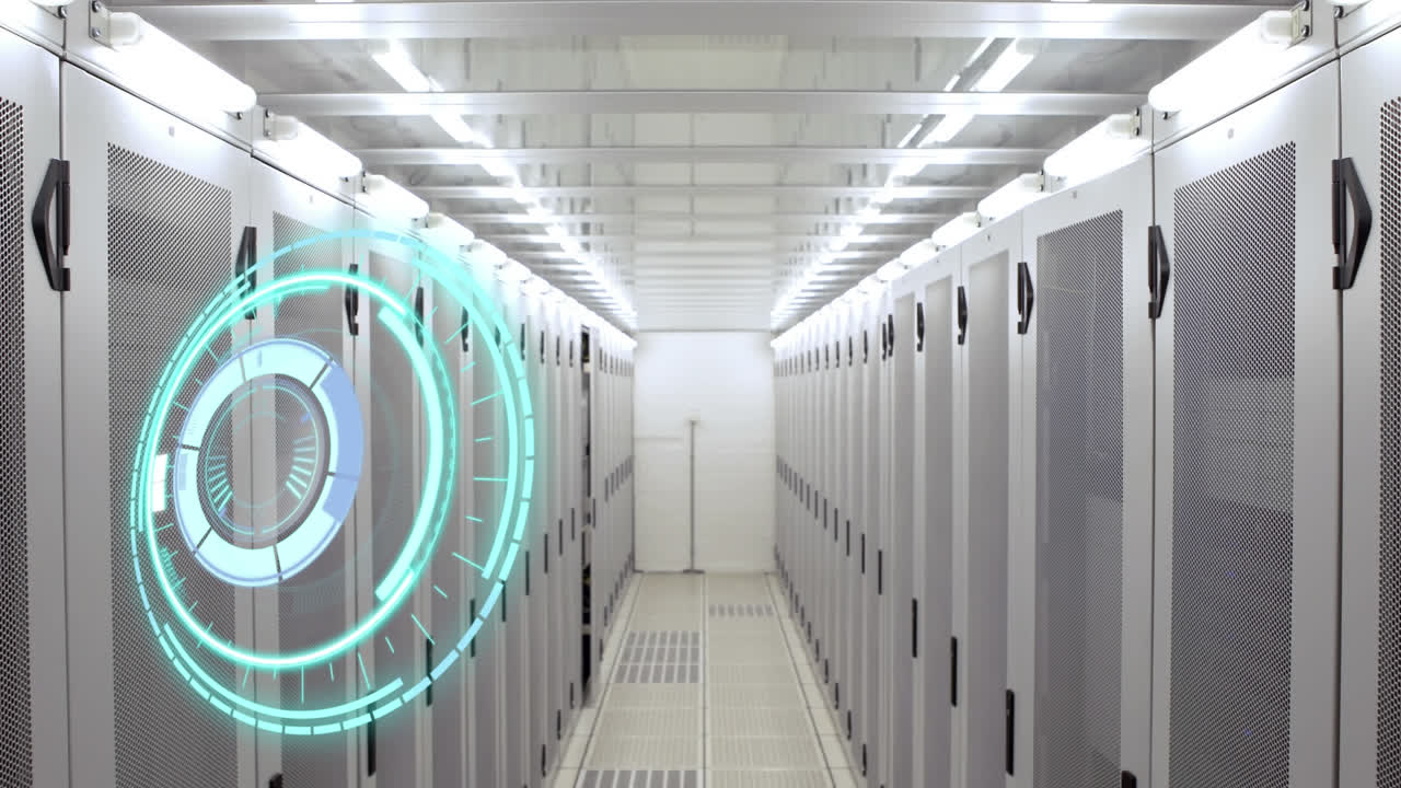 animación del círculo de procesamiento sobre la sala del servidor