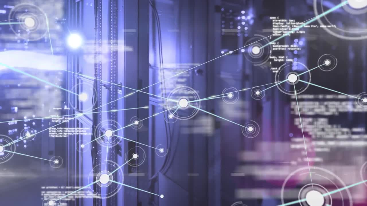 Animation of network of connections and data processing
