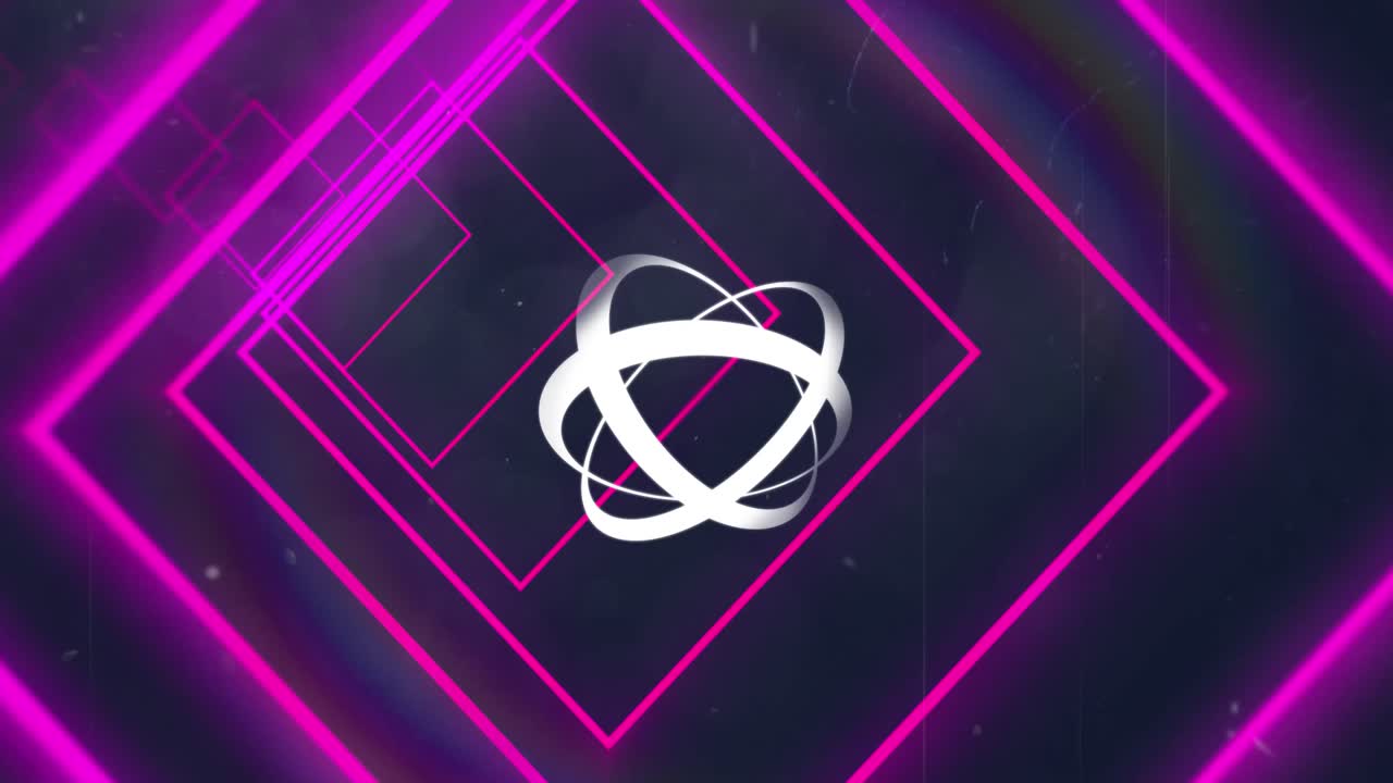 animación de formas geométricas de neón rosa sobre formas 3d blancas