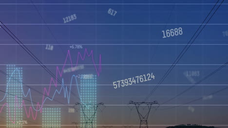 Animation-Der-Verarbeitung-Finanzieller-Daten-über-Strommasten-Auf-Einem-Feld