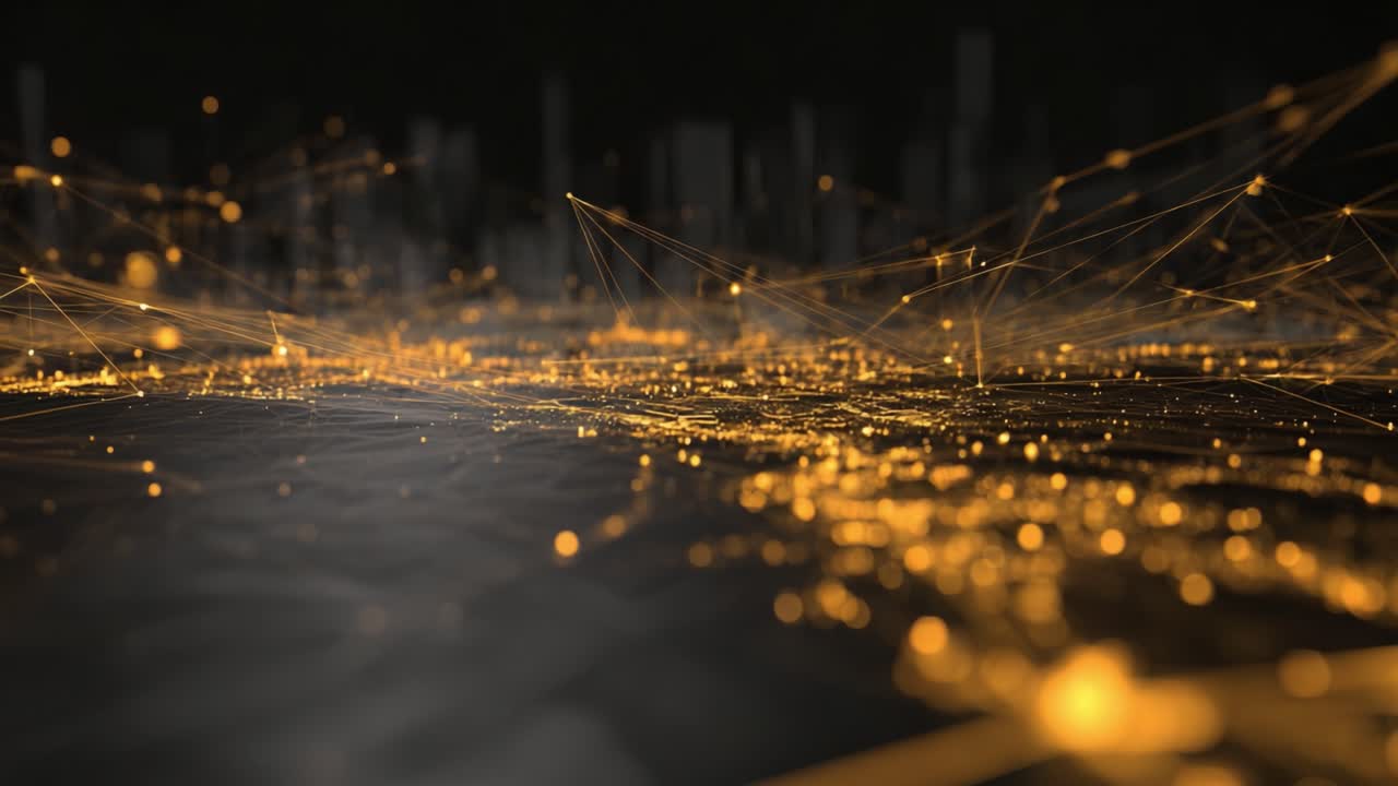 A Captivating Visual Journey Through a Dynamic Network of Bright Lines and Glowing Points, Illustrating a High-Tech Digital Landscape with Stunning Depth and Detail