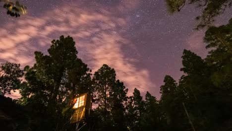 Timelapse-of-tree-house-under-a-beautiful-star-filled-sky-tenerife-island