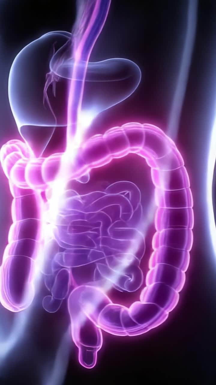 Illuminated Anatomy of the Digestive System: A Stunning Visual Representation Highlighting the Stomach, Intestines, and Internal Structures in Neon Colors