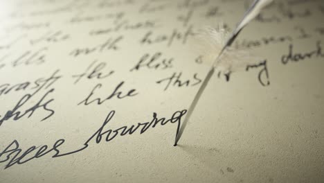 ink pen writes poetry on old paper