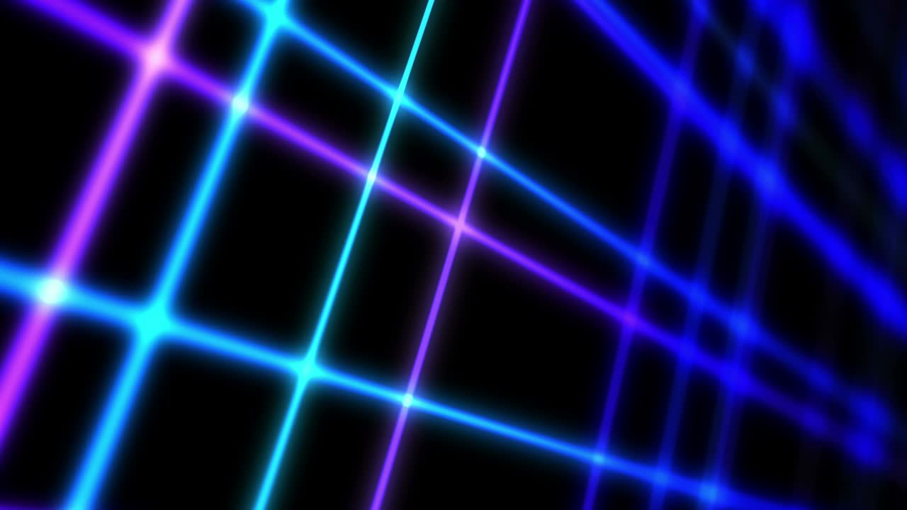 tecnología brillante de líneas de neón azul. concepto de negocio. representación 3d de cuadrados giratorios que se cruzan en fondo negro. animación de bucle.