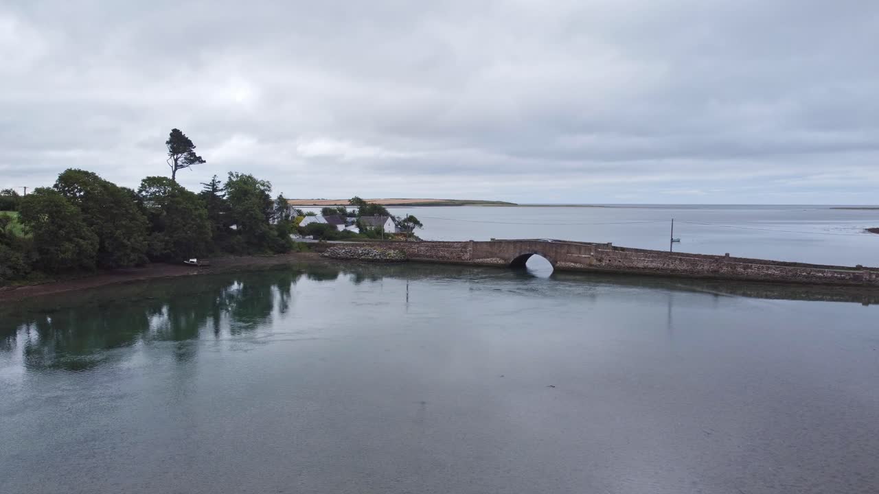 Aerial of the ancient bridge at Saltmills Wexford Ireland at full tide