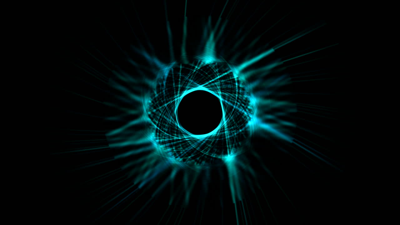 Dynamic kaleidoscopic circular patterns form shapes on black screen