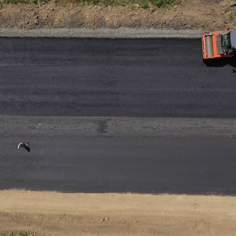 road roller machine rolls asphalt