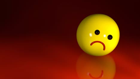 emoticon triste su uno sfondo rosso scuro, con un posto per il testo. il concetto di depressione e problemi psicologici.