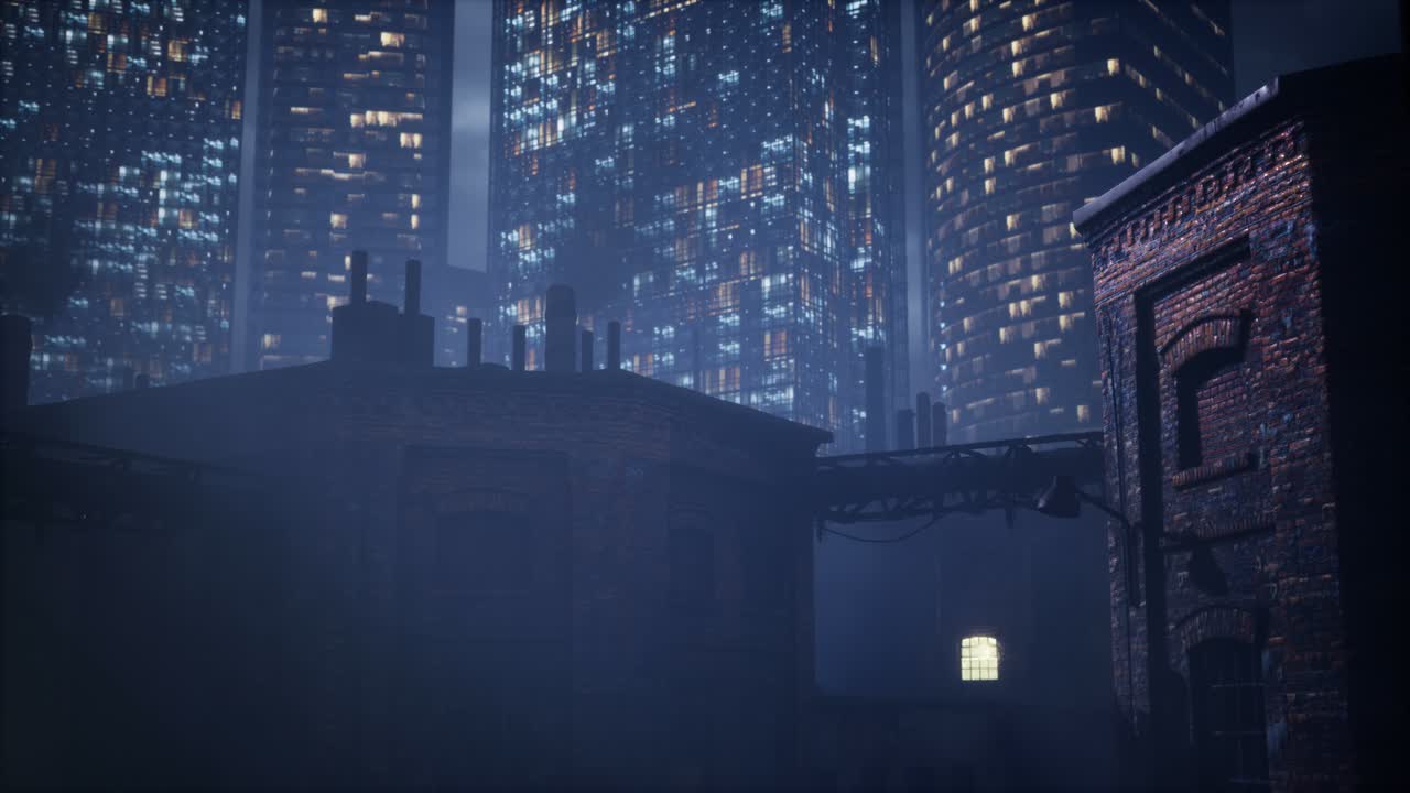 ビジネスセンターの高層ビルと 工場のパイプが 空気を汚染しています