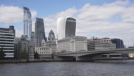 bank district in london with themes river and southwark bridge, wide angle static view