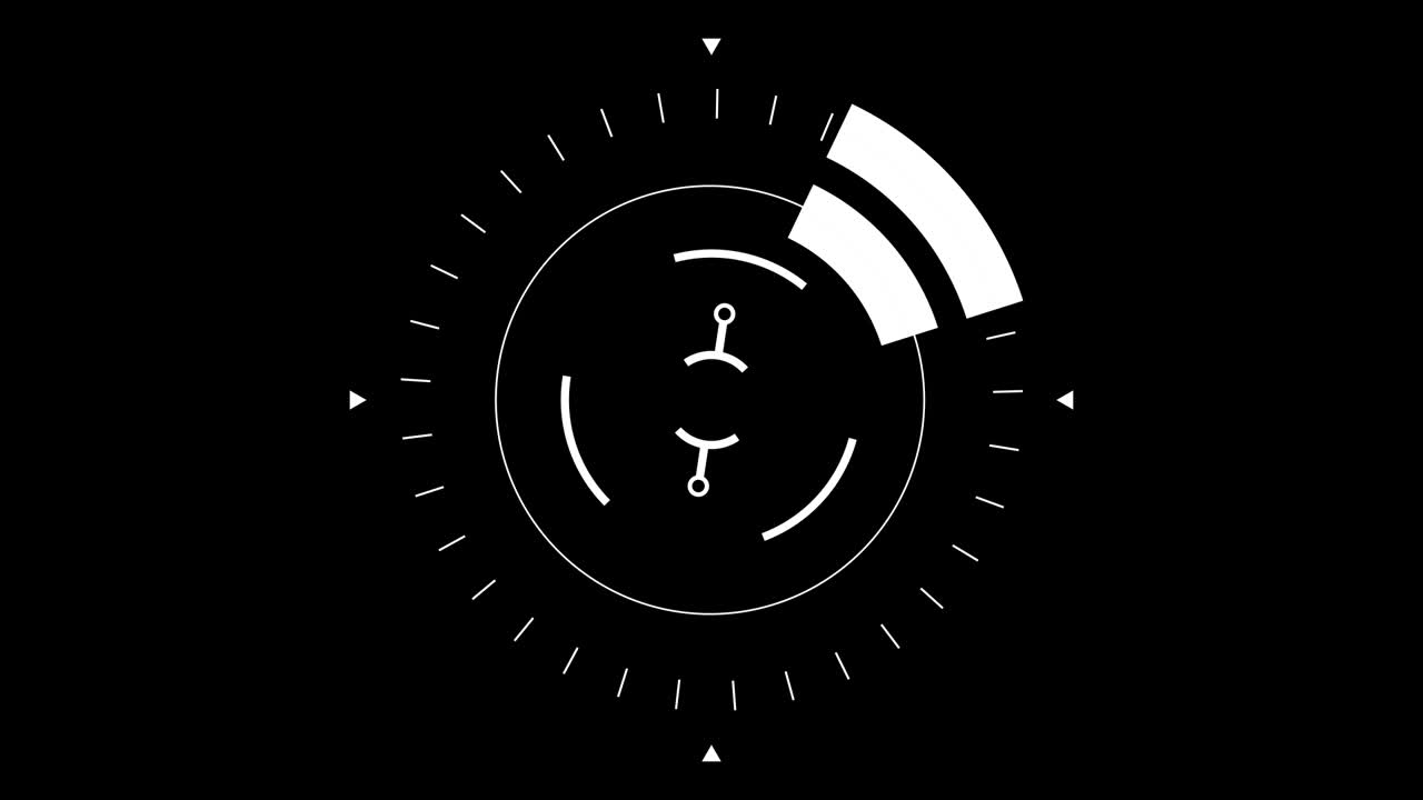 Circle HUD technological futuristic elements. Elements of the sci-fi circle appear and disappear in the HUD pattern. Alpha channel. Isolated background. Black background.