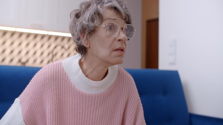 mujer mayor que usa un teléfono inteligente en casa