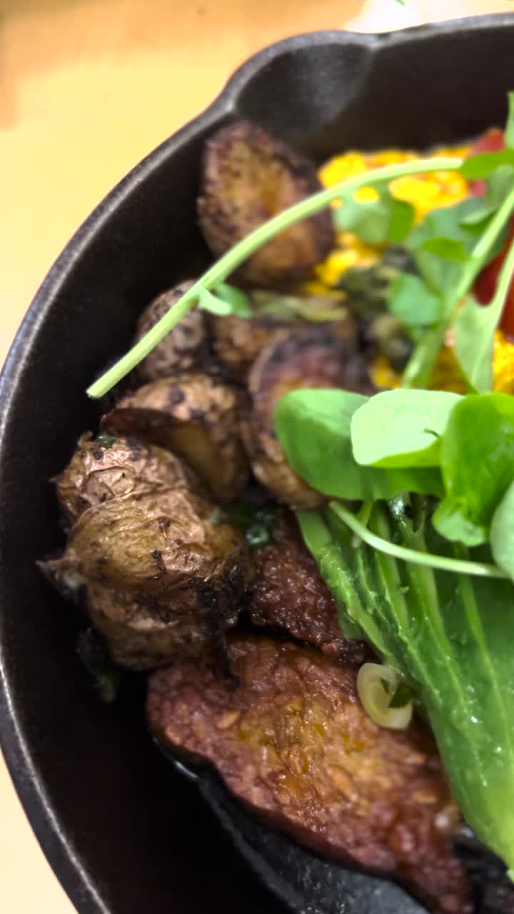 Vegan Full English Breakfast Served on Pan Vertical