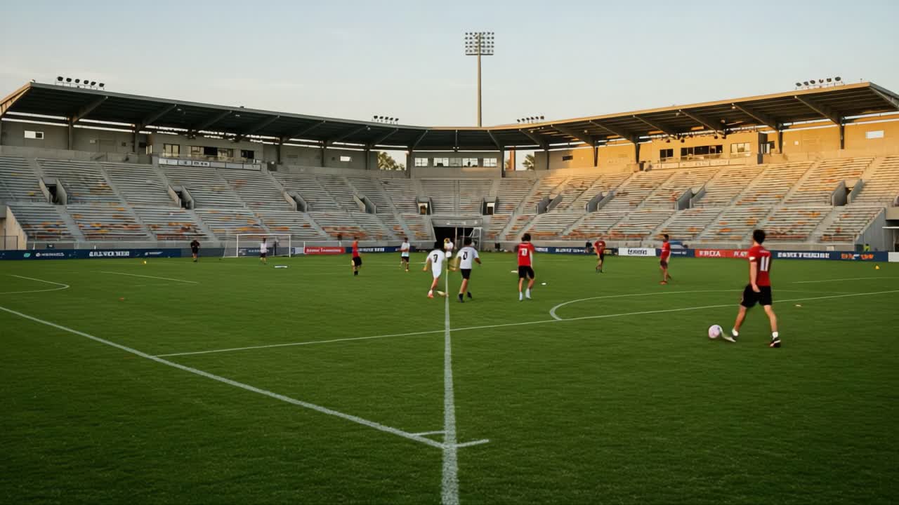 An Open Football Field During Training: Players Practicing in a ...