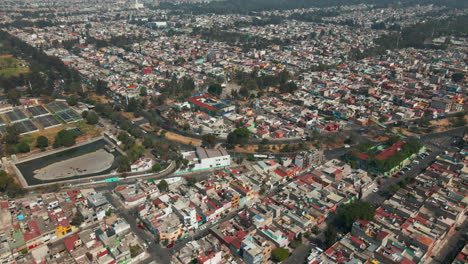 overhead view of industrial fields in mexico city suburban area