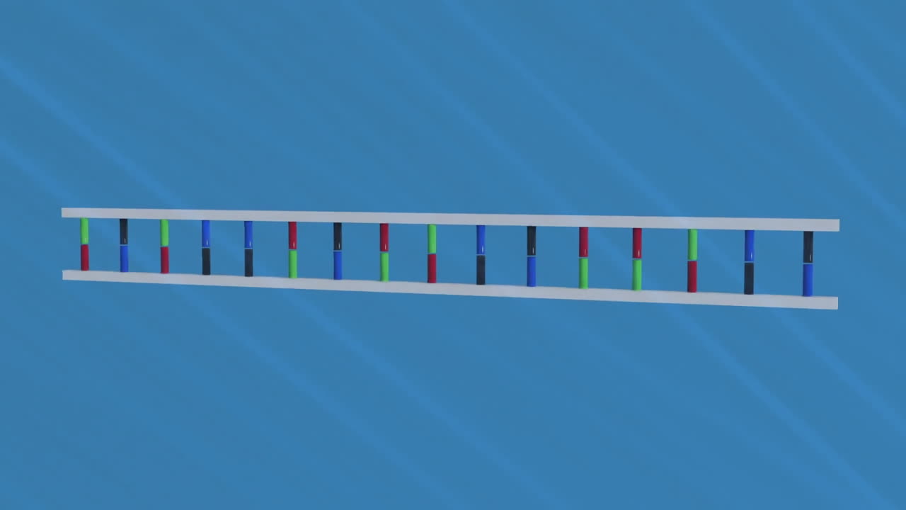 animación de la cadena de adn sobre un fondo azul