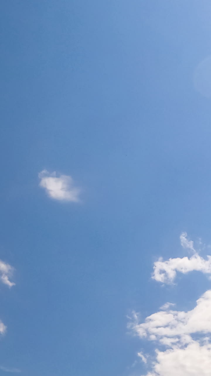 Sun lighting the cirrus clouds in the azure skies. Big grey cloud appears and covers the sky. Low angle view. Timelapse. Vertical video