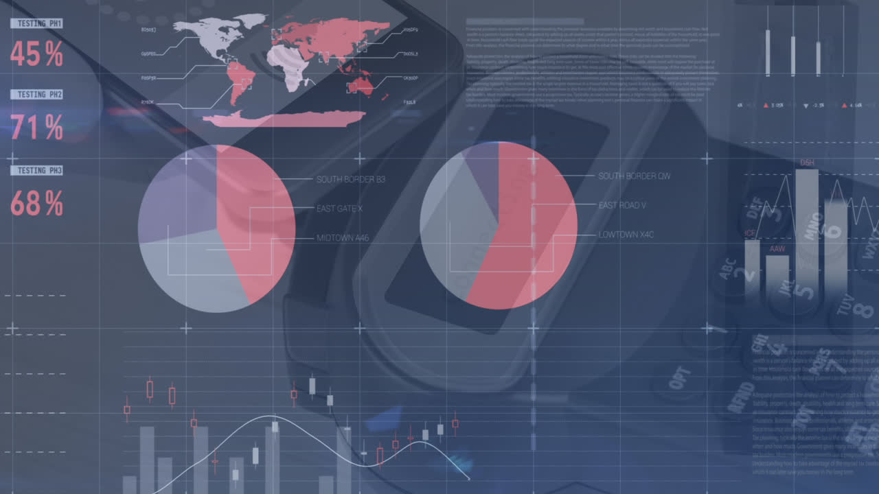 사무실에서 컨퍼런스 전화를 통해 인포그래픽 인터페이스의 애니메이션