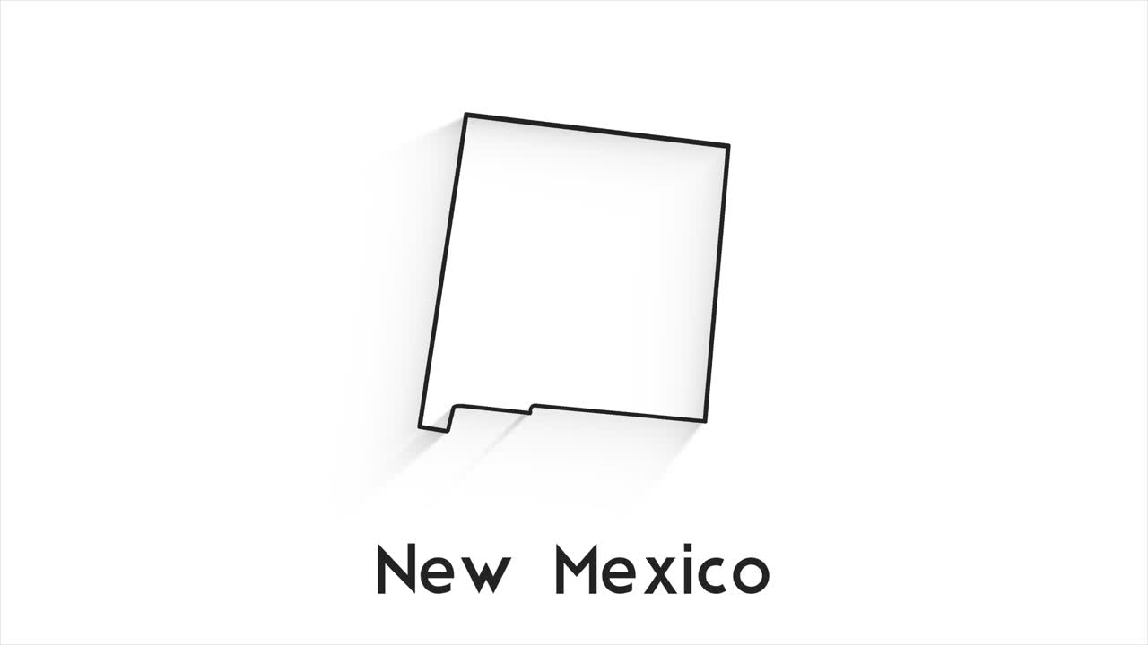 el estado de nuevo méxico de los estados unidos de américa. marcador de ubicación de línea animada en el mapa. fácil de usar con el modo de transparencia de pantalla en su video.