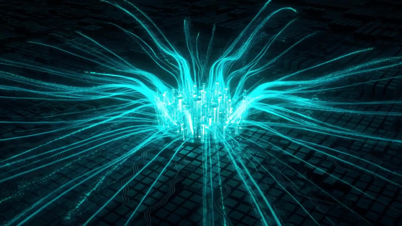 Digital Data Flow Radiating from a Central Processor on a Circuit Board