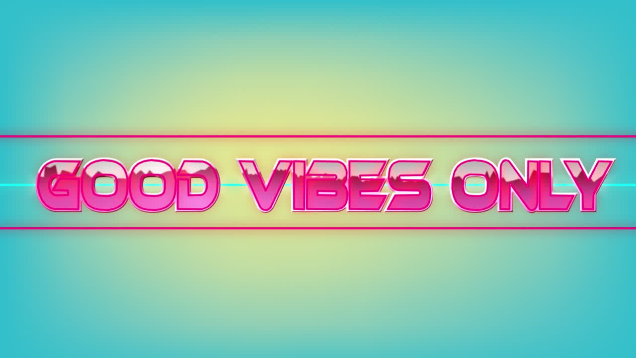 animación de buenas vibraciones sólo texto sobre formas en fondo verde.